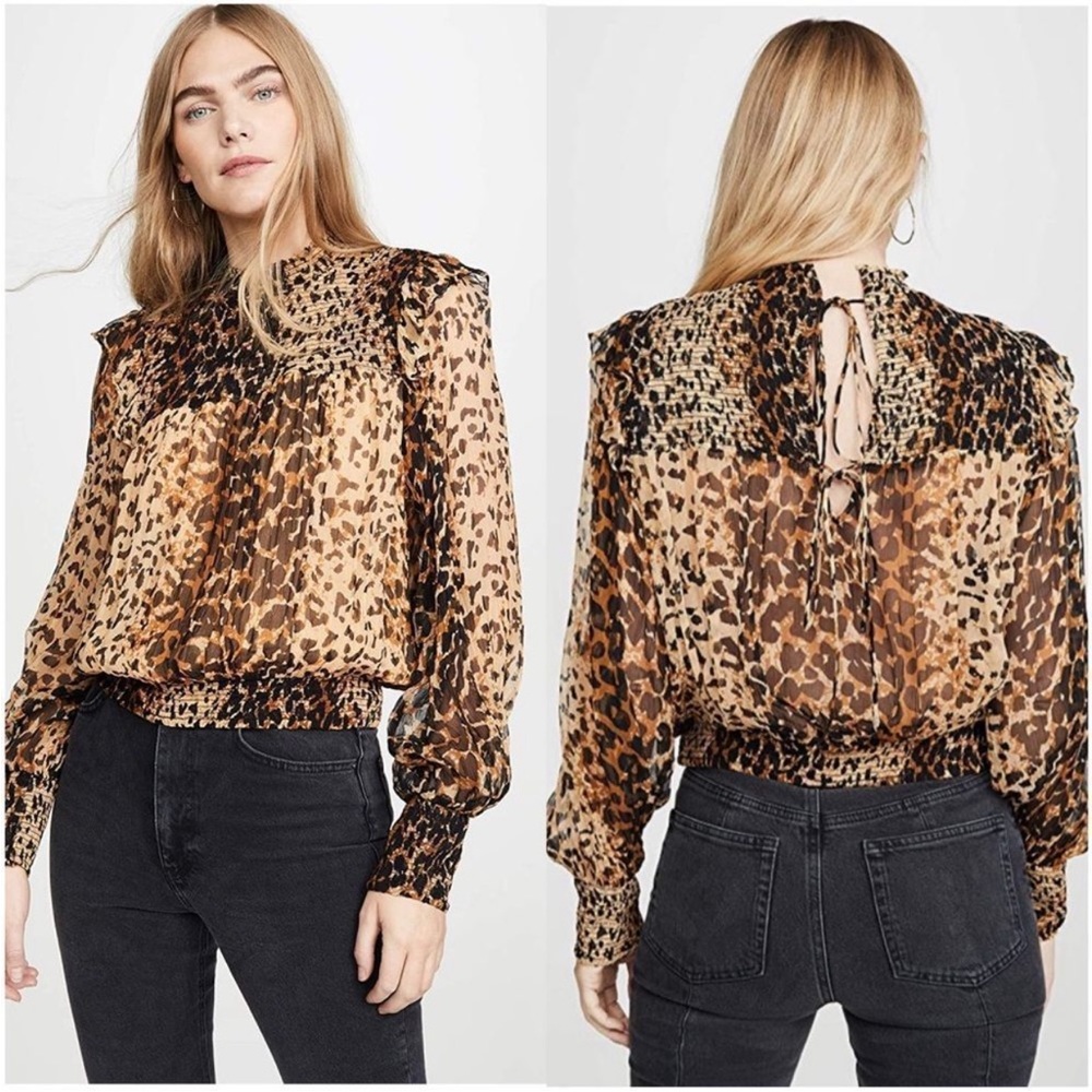 Free People Roma Animal Print Smocked Top Size M